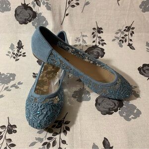 Blue Lace & rhinestone Flats